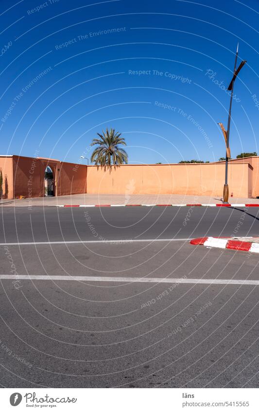 Marrakech the "Ochre City" Marrakesh Morocco Deserted Copy Space top Copy Space bottom Street City wall Sky