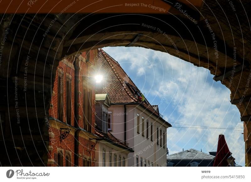 Historical old town of the district town Lichtenfels on a day with blue sky and cumulus clouds, Germany, Lichtenfels, 29.July.2023 Balcony Franconia Franconian