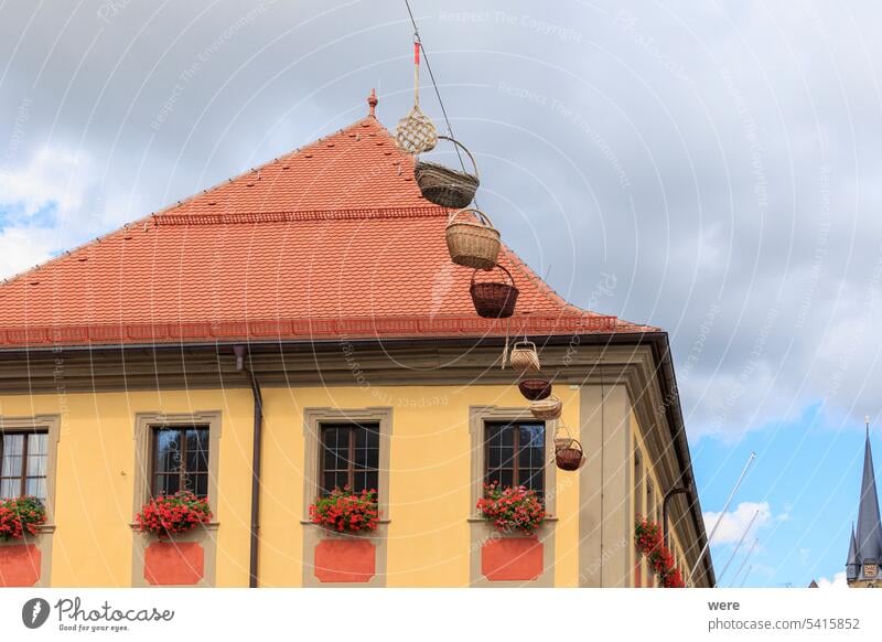 Historical old town of the district town Lichtenfels on a day with blue sky and cumulus clouds, Germany, Lichtenfels, 29.July.2023 Balcony Franconia Franconian