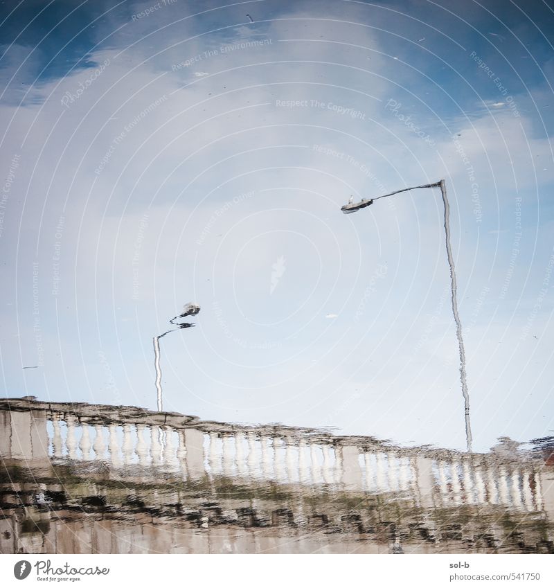 streetlamps over a bridge Sightseeing City trip Nature Water Sky Clouds River Liffey Dublin Town Bridge Traffic infrastructure Street Wet Original Dream