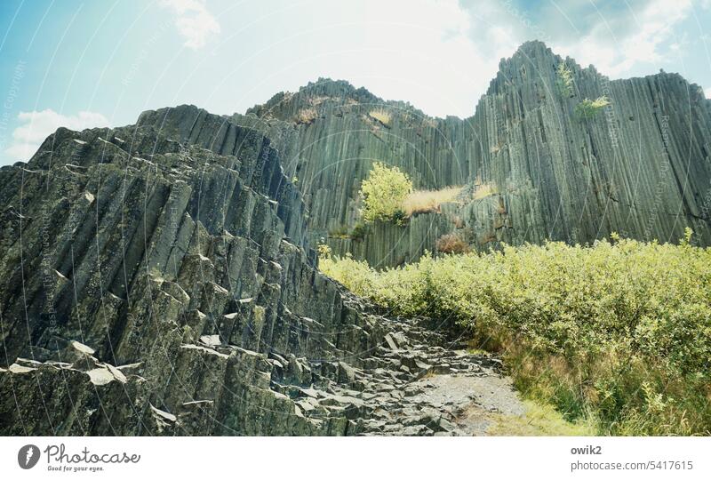 Basalt rod Rock formation Volcanic Exceptional Miracle of Nature Cairn Hill Rock formations Bizarre Uniqueness Impressive Panorama (Format) Wall of rock