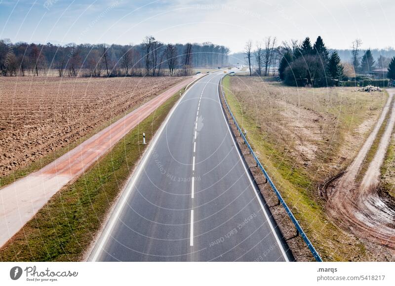 Paths and paths Lanes & trails Street Country road Traffic infrastructure Perspective Mobility travel Beautiful weather overland trip Meadow Bird's-eye view