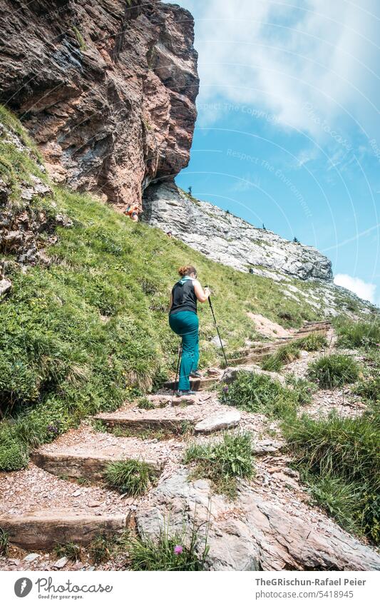 Hike up the mountain with rocky background Colour photo big myths Mountain Hiking Switzerland Peak Tourism Lanes & trails Alps Landscape Exterior shot hike