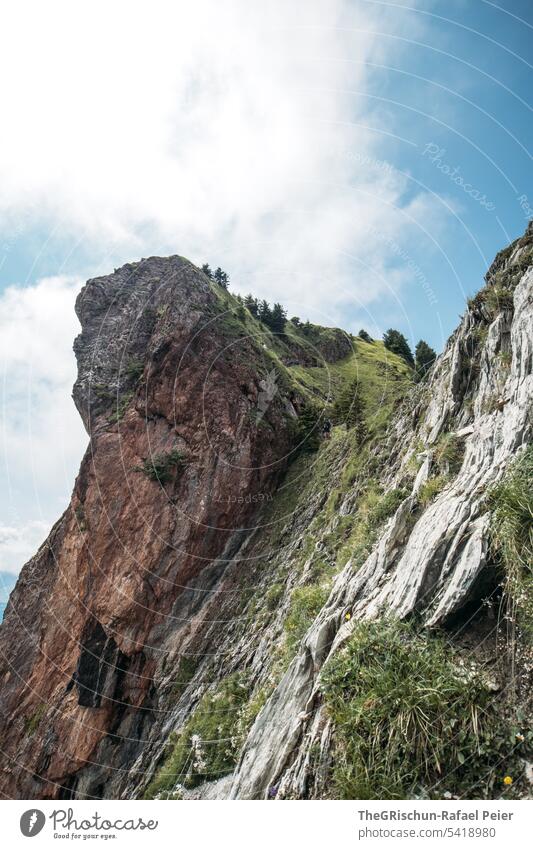 View of rocks with sky and clouds Colour photo big myths Mountain Hiking Switzerland Tourism Alps Landscape Exterior shot Green Walking Nature Environment