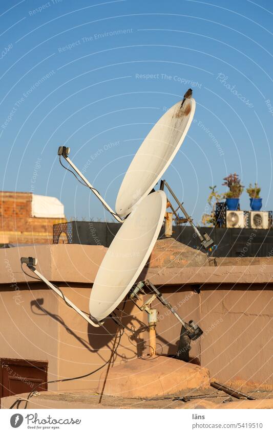 Ready for reception l Satellite dishes on house roofs Deserted House (Residential Structure) Building Morocco Ready to receive Air conditioning aligned