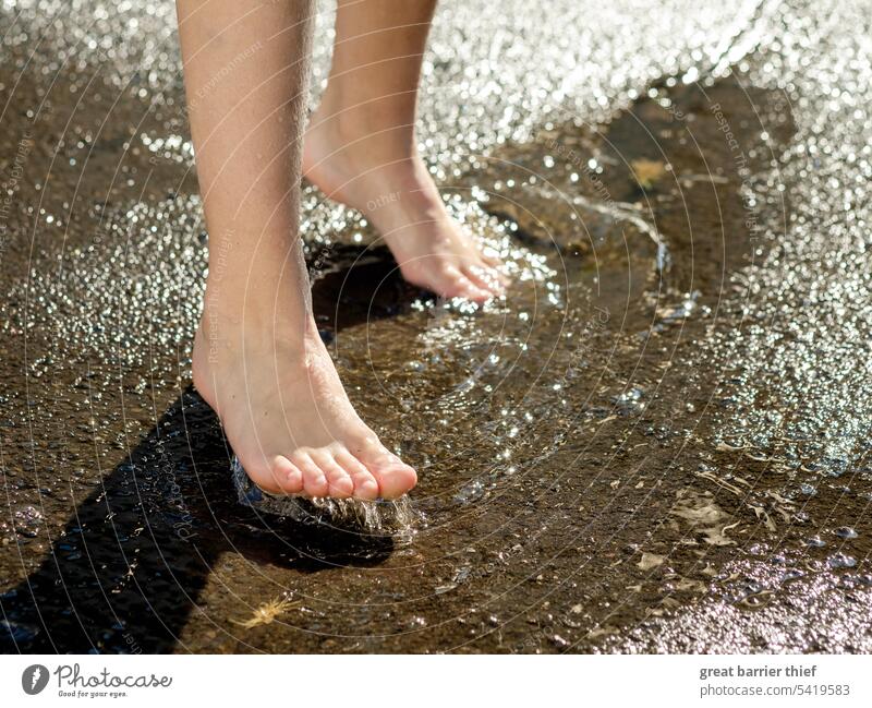 after the summer rain feet Wet Summer Hot Exterior shot Legs Relaxation Barefoot Toes Feet Water Girl Puddle Street Refreshment reflection Asphalt on the street