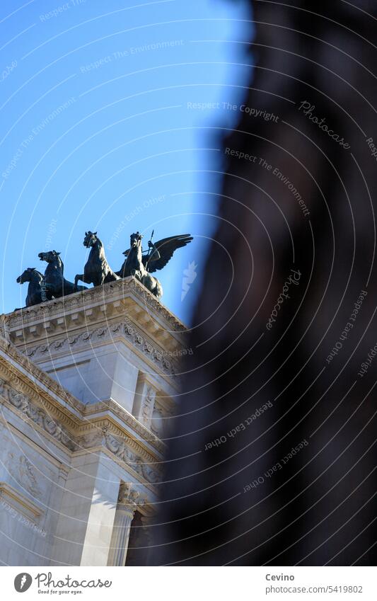 Monument in Rome Italy Old town blurred foreground Horse Statue city Sightseeing Tourism Vintage Culture Blue sky