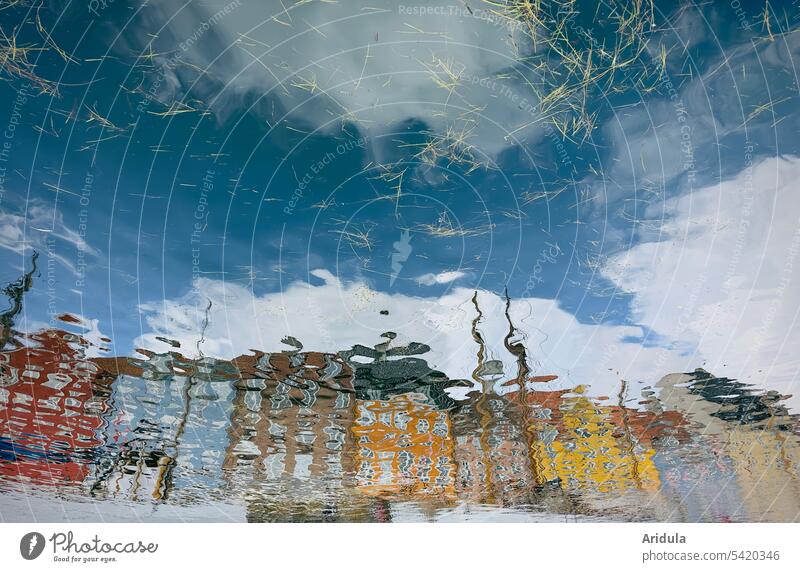 Nyhavn Copenhagen | Houses reflected in the harbor basin Water Harbour houses reflection Denmark Vacation & Travel Reflection Tourism Town row of houses