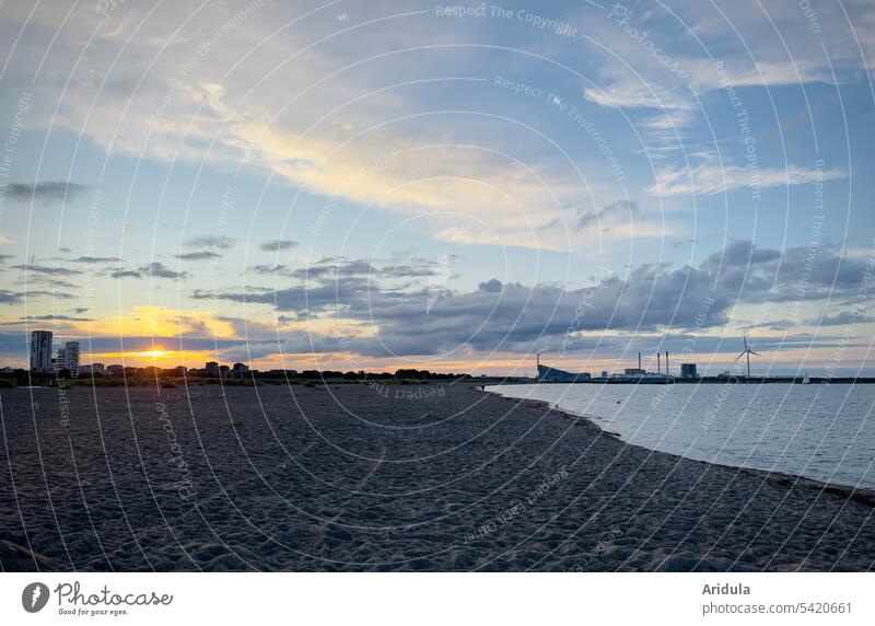 Beach on the outskirts of Copenhagen at sunset evening mood Ocean Baltic Sea Vacation & Travel Denmark Twilight Town Outskirts Sunset Sky Clouds Horizon Evening