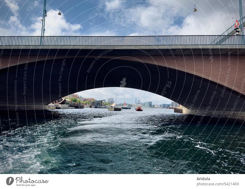 View of Copenhagen through a bridge from the water Bridge Water Harbour Waterway Denmark ship Navigation Port City Town Tourism Vacation & Travel Boating trip