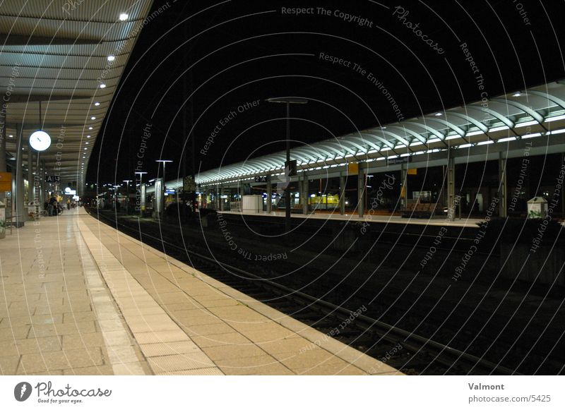 track one Railroad tracks Night Europe Train station Freiburg im Breisgau