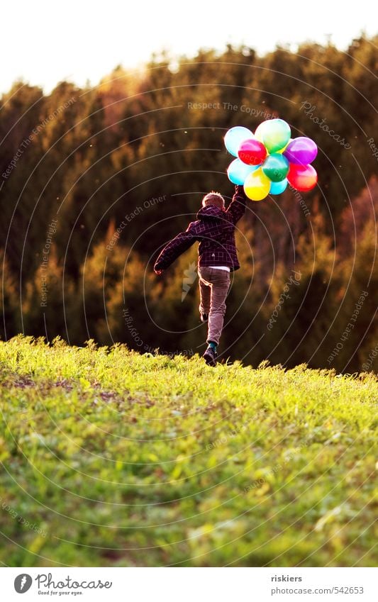 my balloons and i vi Human being Masculine Child Boy (child) Infancy Life 1 3 - 8 years 8 - 13 years Environment Autumn Beautiful weather Meadow Field Forest