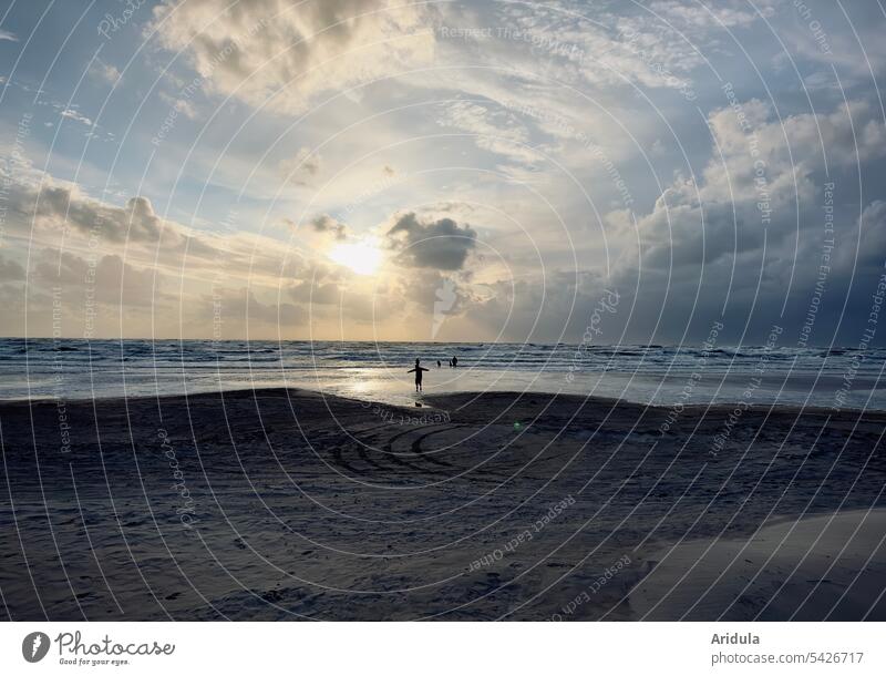 Sunset at the North Sea | A person stands barefoot on the wet sand in the distance Child Beach Ocean Sand Vacation & Travel coast Tourism Relaxation Summer