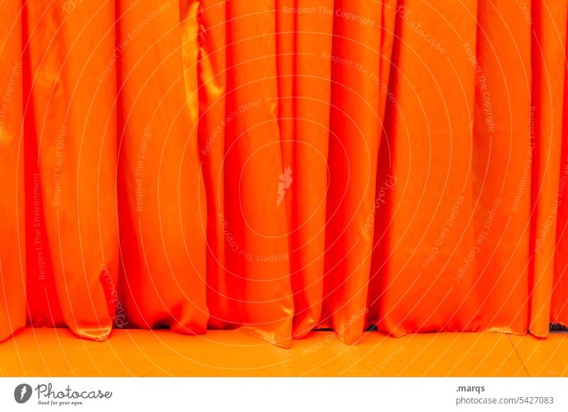 Curtain orange Drape Stage Anticipation Curiosity Cinema Event Theatre Shows Folds Culture Entertainment Expectation Surprise Closed textile presentation