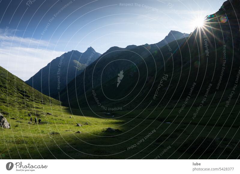 In the Malfon Valley in Tyrol morning mood Malfontal Valley community Mountain hiking Austria morning sun morning light Shadow Mountain shadow