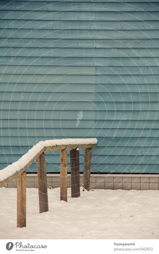 Snow on the fence Ice Frost Fence Wood Blue Longing Loneliness End Colour Vacation & Travel Cold Boredom Stagnating Symmetry Decline Transience Irritation