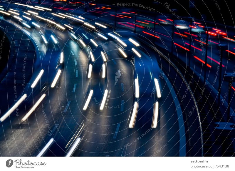 Fast Evening Highway Rush hour Arch individual transport Curve light tracks lighttracks Night City highway Town gate Skyline Traffic jam Street wallroth Line