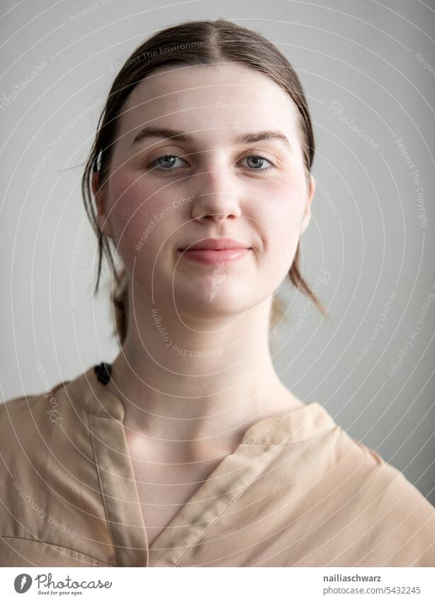 Portrait of a young woman. teen youthful Colour natural light Natural light photography training Forward-looking Future Self-confident pretty Friendliness