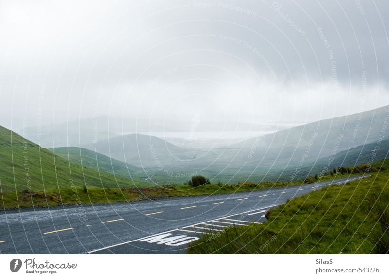 Holiday on the island IV Nature Landscape Sky Clouds Fog Hill Peak Lake Ireland Deserted Street Hiking Gray Green Moody Colour photo Exterior shot Day