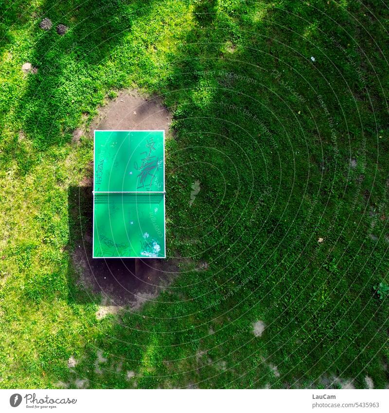 Table tennis table - marked by play Sports Ball sports Bird's-eye view Green Meadow Sporting Complex hobby recreational sport match Second-hand Grass Assigned