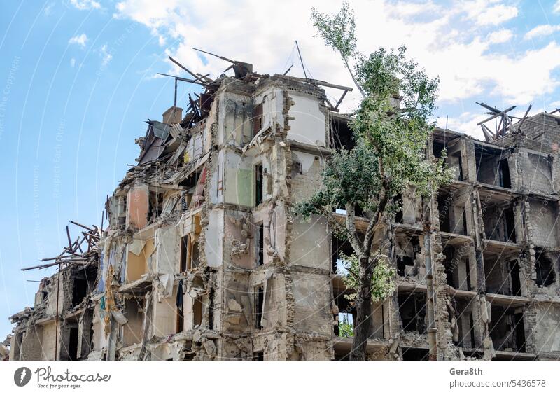 destroyed and burned houses in the city in Ukraine war Donetsk Kherson Kyiv Lugansk Mariupol Russia Zaporozhye abandon abandoned attack bakhmut blown up