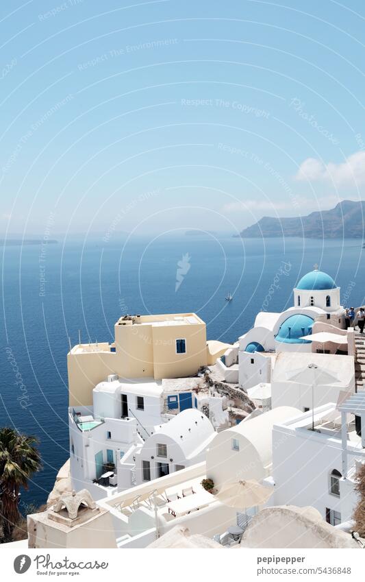 Santorini Greece Exterior shot Blue Colour photo Island Cyclades Mediterranean sea Ocean the Aegean Deserted Church Religion and faith Beautiful weather White