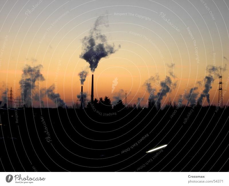 smoke sign Smoke Exhaust gas Steam Clouds Morning Sunrise Sunset Twilight Winter Cold Ice Horizon Tree Dark Glittering Light Industrial Photography Chimney Dawn