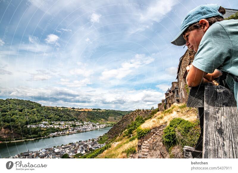 Moselle view Vacation & Travel Hiking Nature Exterior shot Clouds Sky Landscape Beautiful weather Mountain Far-off places Vine Vineyard Idyll tranquillity