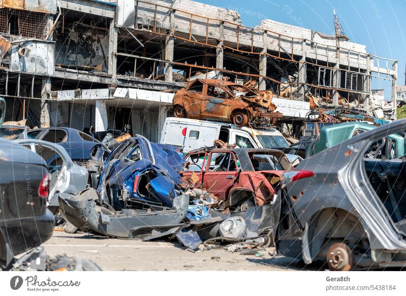 damaged and looted cars in a city in Ukraine during the war Donetsk Kherson Lugansk Mariupol Russia Zaporozhye abandon abandoned attack bakhmut blown up