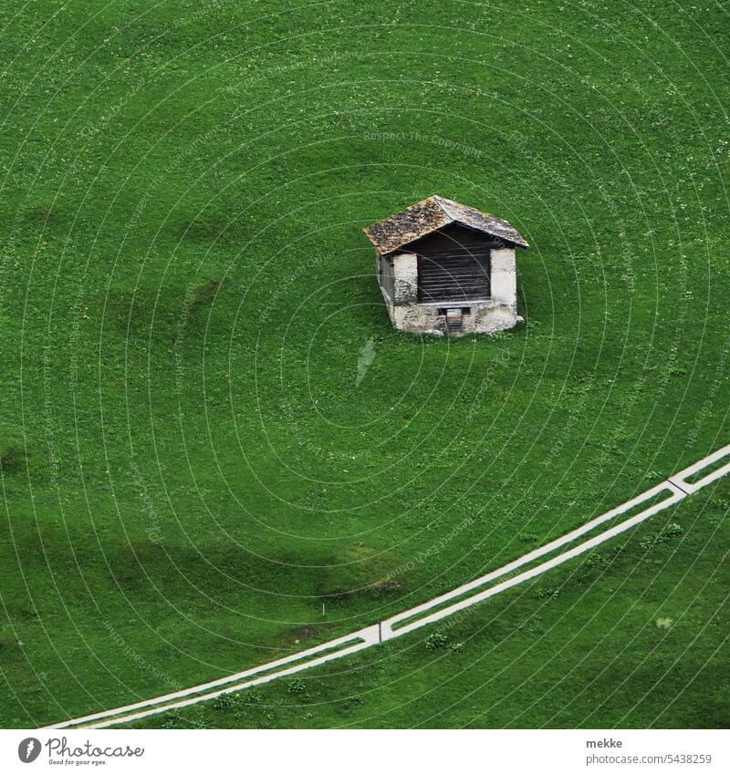 Off the beaten track Alpine pasture Meadow Barn Mountain Green Grass Alps Hiking Vacation & Travel Mountain pasture Nature slope Agriculture Landscape