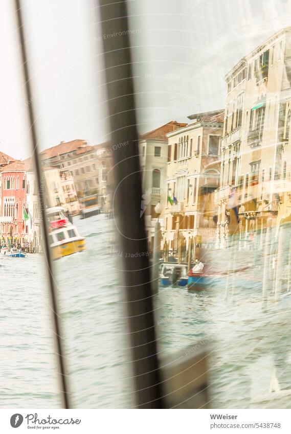 The mirrored vision of a dreamy, romantic lagoon city Venice Lagoon Channel reflection warped Bright sunny Light Summer Brilliant Water boat Tourism