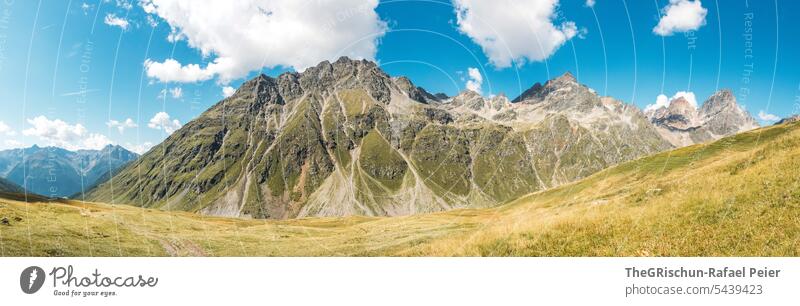 mountain panorama hike Engadine guarda Switzerland Sun Clouds Blue sky Mountain Heart Alps mountains Clouds in the sky Panorama (Format) Panorama (View) Sky