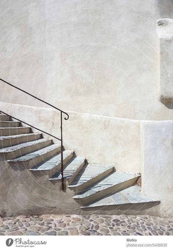 Stairs to the top Summer Mediterranean White Bright Lanes & trails Curiosity Stone Wall (building) Peaceful Calm Portrait format out