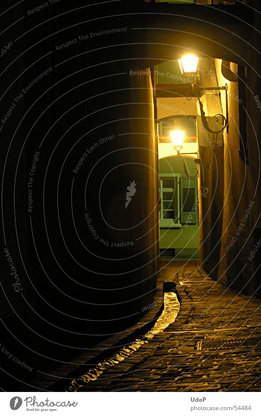 Freiburg alley Freiburg im Breisgau Alley Town Night Lantern Light Brook Body of water Pavement Homey Exterior shot Long exposure Street Germany Illuminant