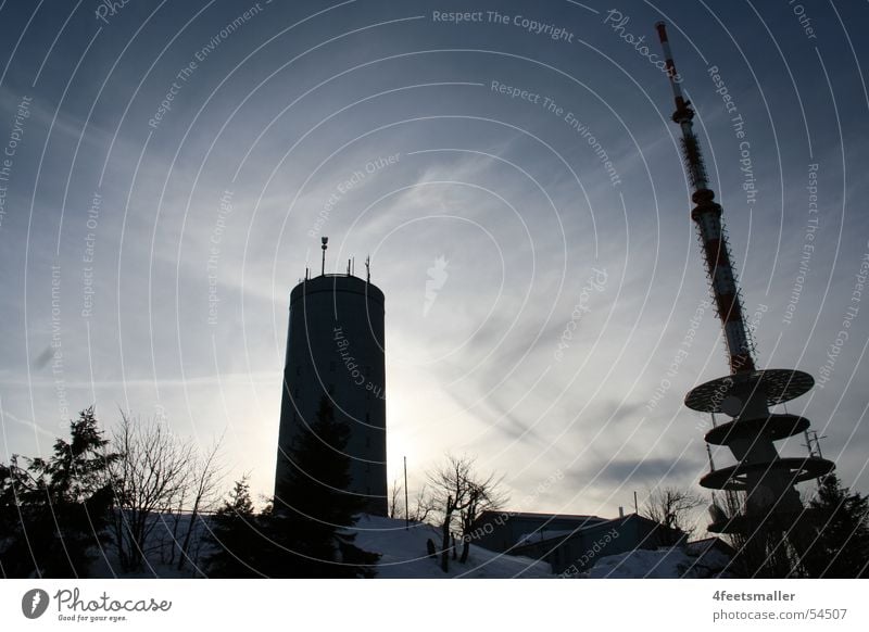 inselberg Antenna Weather station Clouds Tree Winter February island mountain Bread Node Tower Sun sky tree Snow tabarz large island mountain radio station