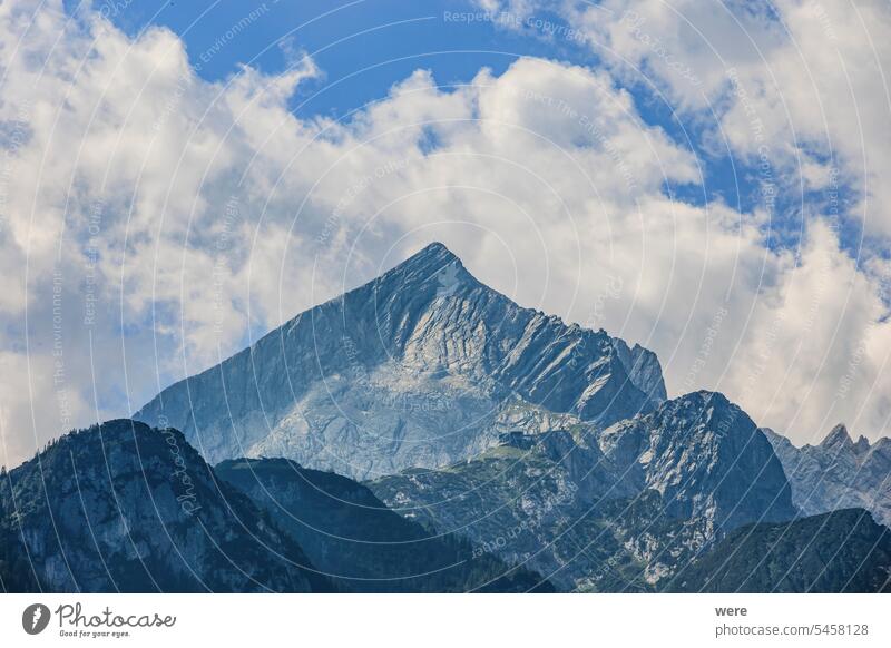 The Alpspitze in the Wetterstein mountains seen from Garmisch-Partenkirchen on a sunny day Germany alps climbing copy space landscape massif mountain backdrop