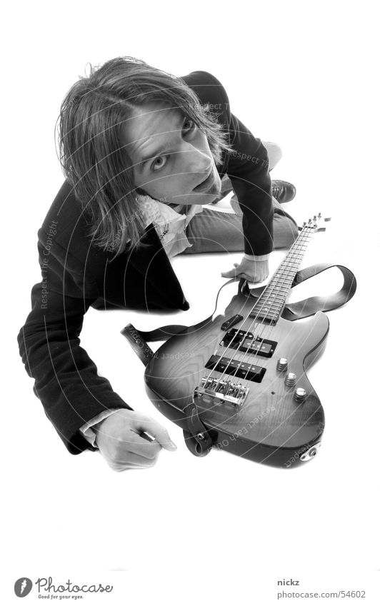 rocknroll Man Studio shot guitar black suit Black & white photo B&W black lawsuit Black and white