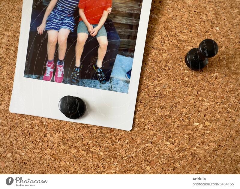 Little big friends | Polaroid on a pinboard photo children Friends Infancy Boy (child) Cute Memory Girl Friendship Child Happy Pinboard Cork Embrace hug