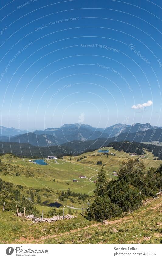 A summer day in the Alps with green meadows, mountains and blue sky Summer Mountain Landscape Hiking Colour photo Vacation & Travel Panorama (View) Nature