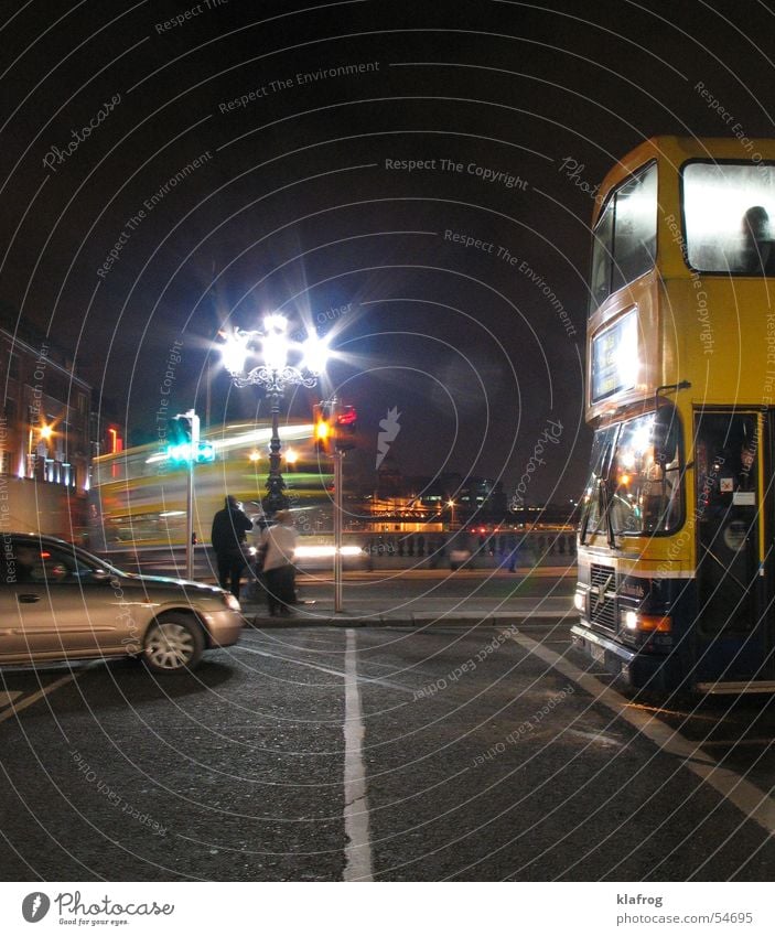 Rush at night Night Town Dublin Double-decker bus Transport Rush hour Traffic light Turn off Dark Hold Stop Britain Ireland Bus traffic lights turn Movement