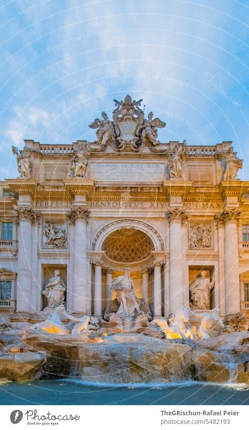 Trevi Fountain in the evening light Rome Sky Italy Historic Architecture Exterior shot Tourist Attraction Europe Landmark Old Tourism Vacation & Travel Well