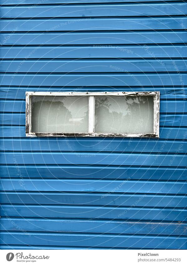 Windows in a blue wooden house Window pane House (Residential Structure) Reflection Architecture reflection Town Facade Slice Exterior shot Pane Deserted