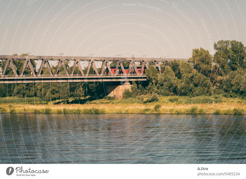 Herrenkrug railroad bridge over the Elbe near Magdeburg Bridge Railway bridge River men's jug Water Architecture Train Manmade structures Colour photo