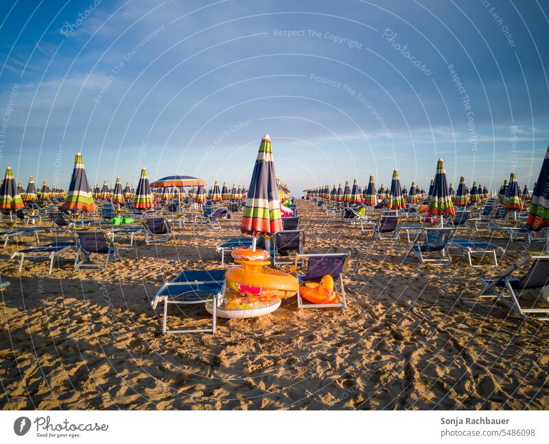 Sunbeds and umbrellas on the beach in Italy beach holiday sun lounger Sunshade Vacation & Travel Summer vacation Sand Beach Relaxation Ocean Tourism Sunbathing