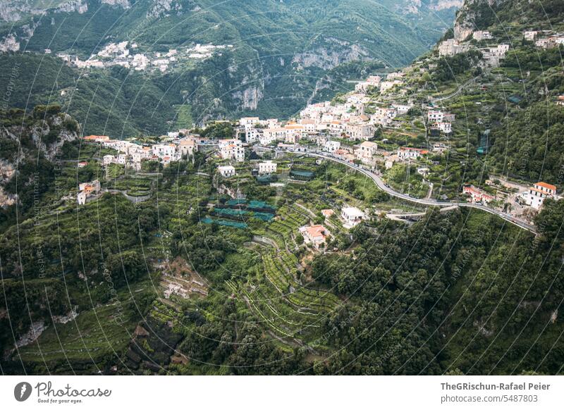 Amalfi Coast - View of small village on the hill Positano Italy coast Summer Landscape Nature Tourism Vacation & Travel Ocean Water houses coasts trees Cliff