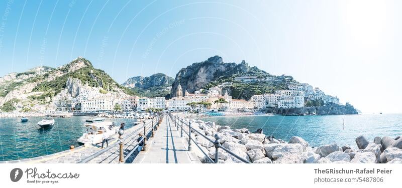 Amalfi Coast - Positano by day Italy coast Summer Landscape Nature Tourism Vacation & Travel Ocean Water houses coasts trees Cliff Beautiful weather Sky