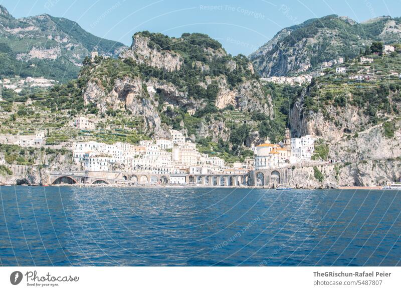 Amalfi Coast - Positano by day Italy coast Summer Landscape Nature Tourism Vacation & Travel Ocean Water houses coasts trees Cliff Beautiful weather Sky