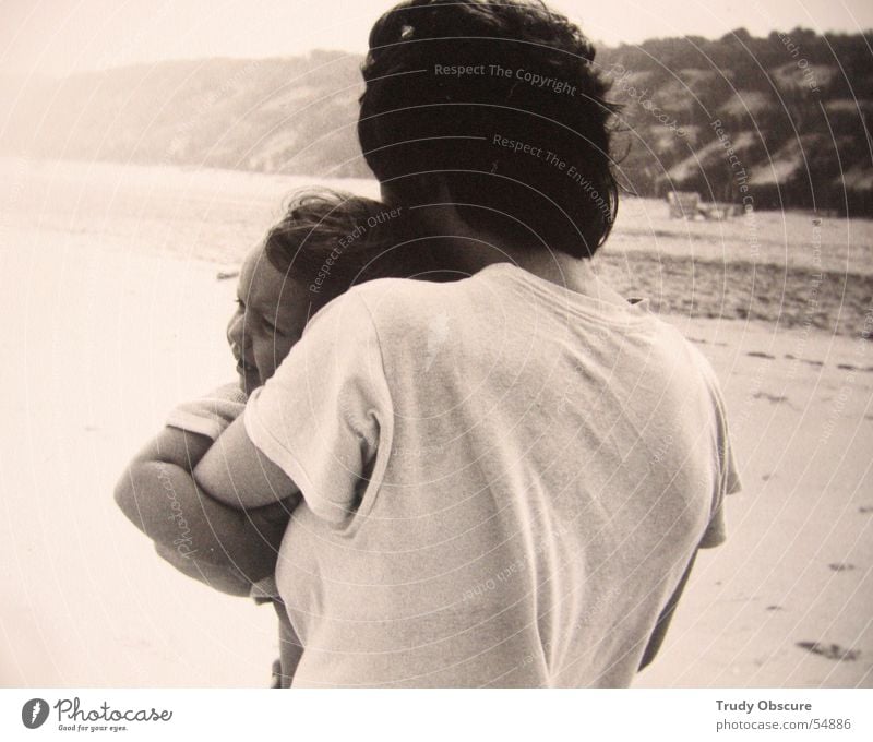 ocean breathes salty... (part two) Beach Woman Child Baby Black White Horizon Hand Ocean Sand Sky Arm t-shirt waves Hair and hairstyles Face