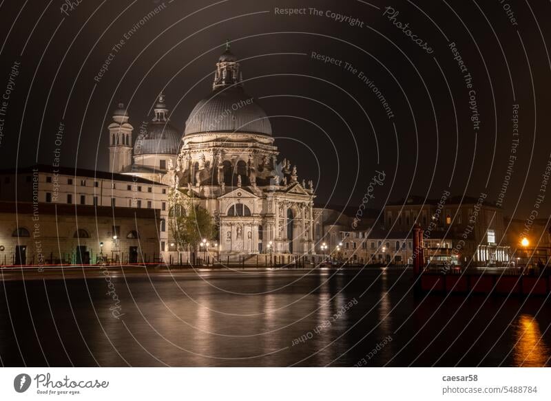 Old baroque church Santa Maria della Salute by night, Venice Church Basilica Illumination Fog Illuminated darkness Legacy magnificent tranquillity dome Dome