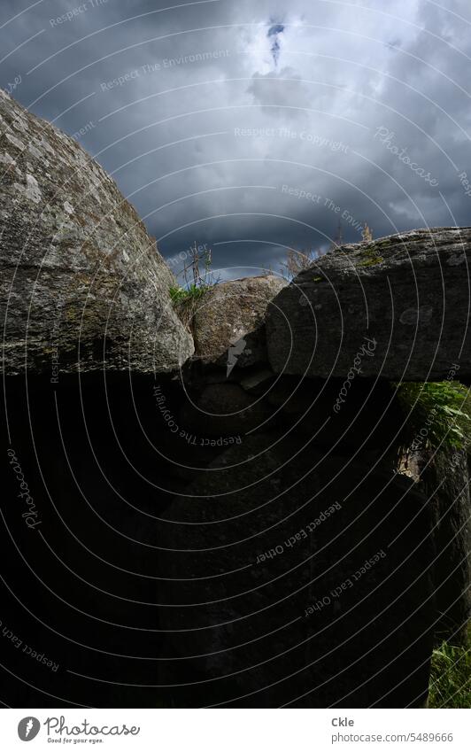 View from stone age tomb Stone Age Grave dolmen Round dolmen Dolmen tomb Neolithic period Manmade structures Funnel Beaker Culture Rock Sky Clouds plants